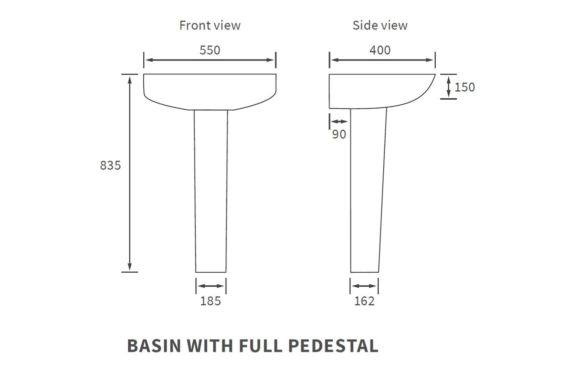Tuscany 550x400mm 1TH Basin & Full Pedestal