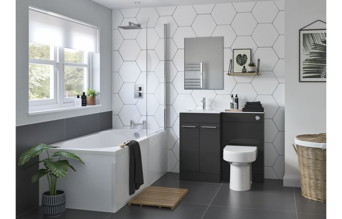 VINOS 1100mm Floor Standing L-Shape Pack & Basin - Grey Gloss