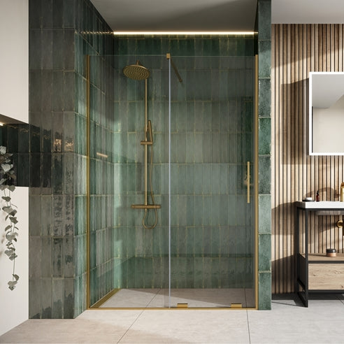 Monolux 8mm Easy Clean 2m Tall Sliding or Wetroom Shower Door & Optional Side Panel - Brushed Brass