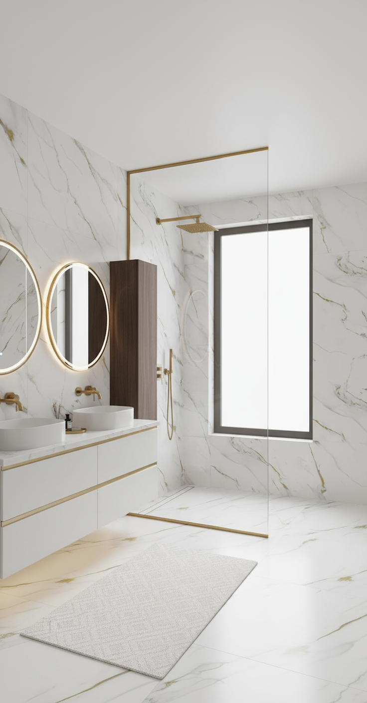 Shower Wall Panel 1200 Carrara Marble Gold Gloss