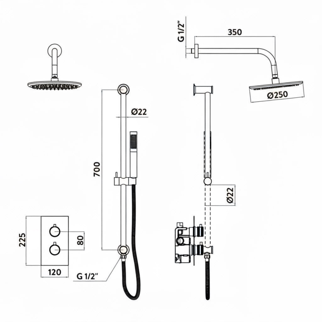 CEA Concealed Brushed Gunmetal Thermostatic Shower Pack