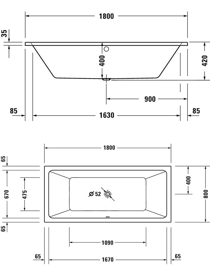 Duravit 1800 x 800mm Double Ended Bath + Support Feet