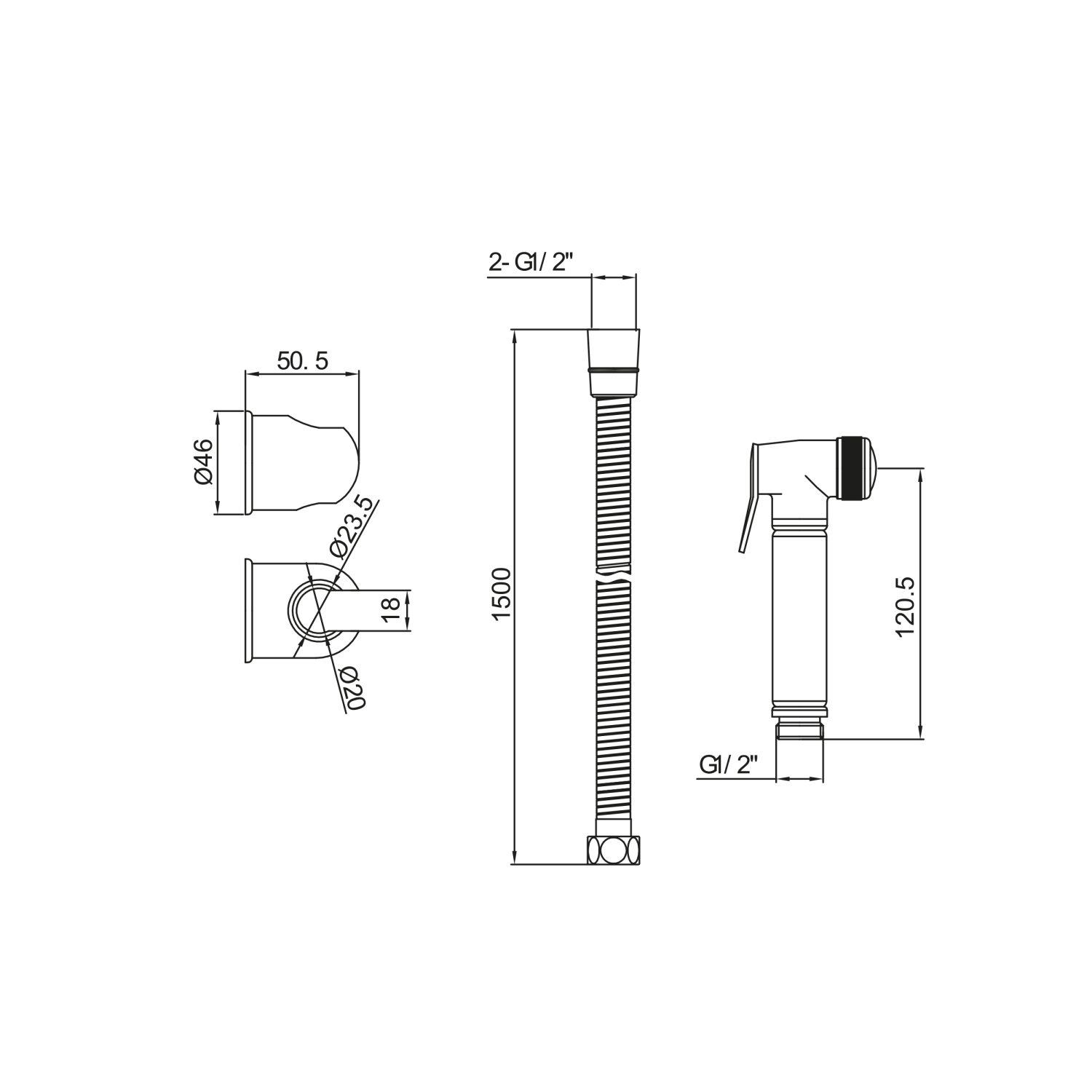 Douche Handset , Flexi and Holder Chrome