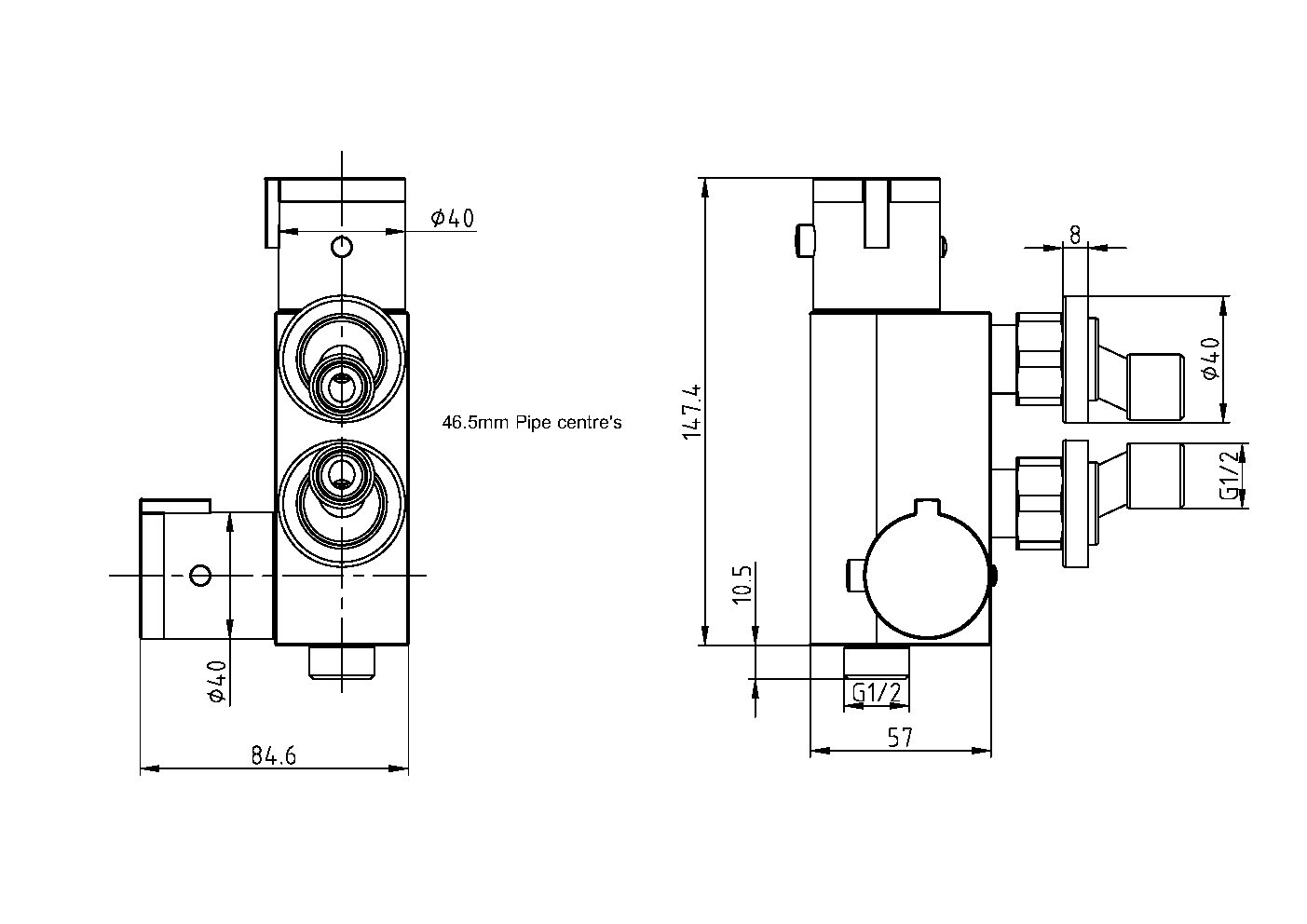 Thermostatic Vertical Valve for Douche Chrome
