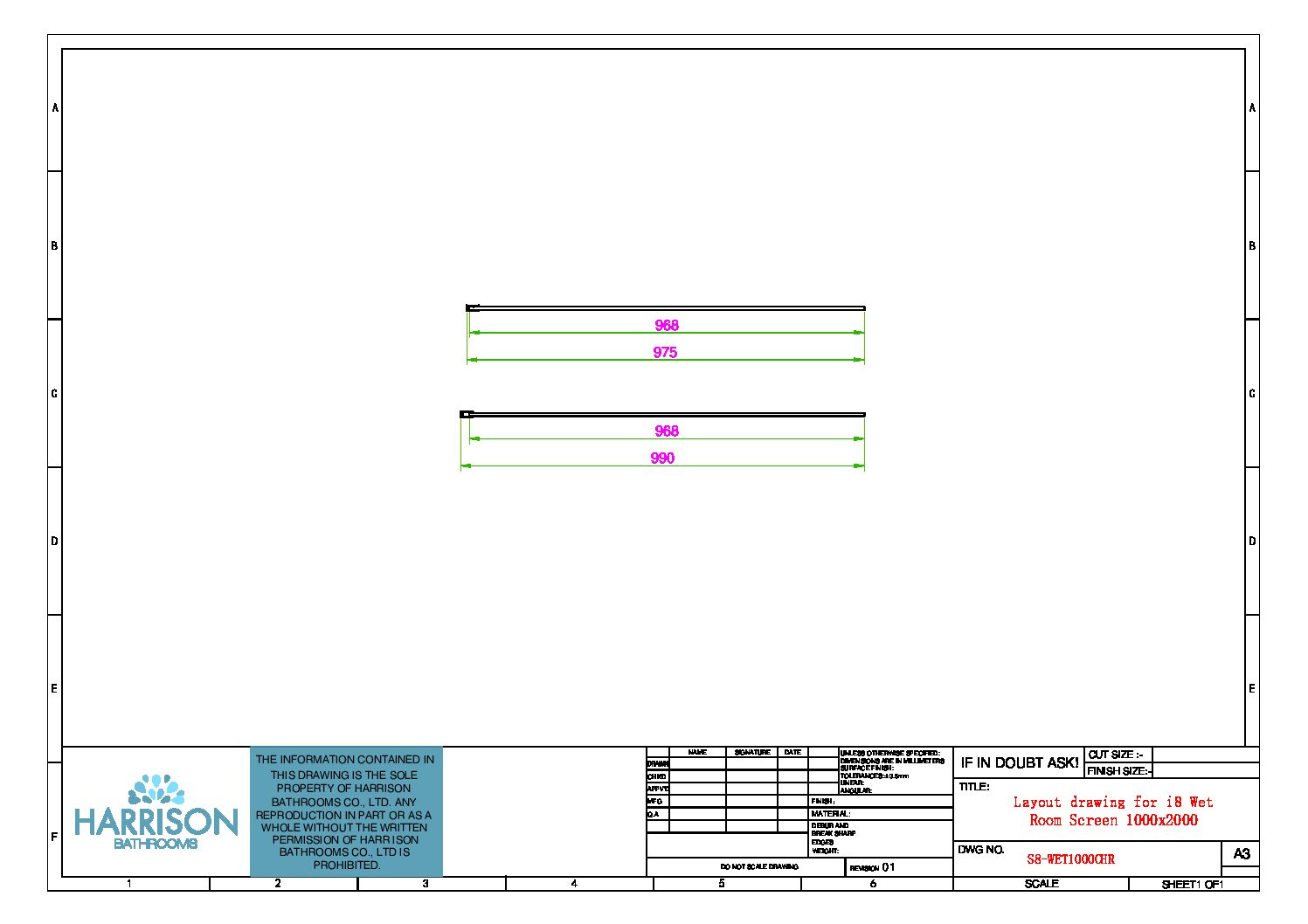 S8 Wetroom Panel 1000