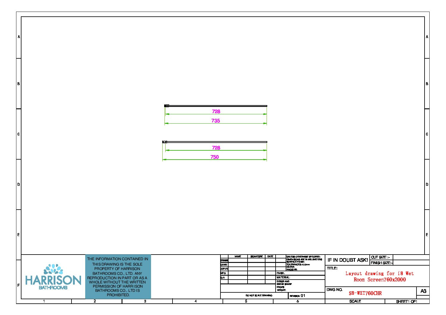 S8 Wetroom Panel 760
