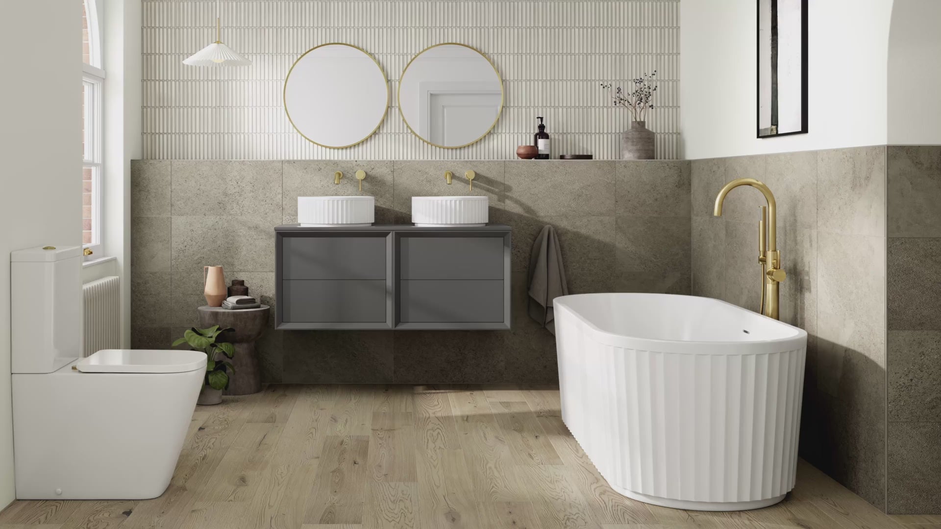Striata Fluted Freestanding 1700x750x570mm 0TH Bath