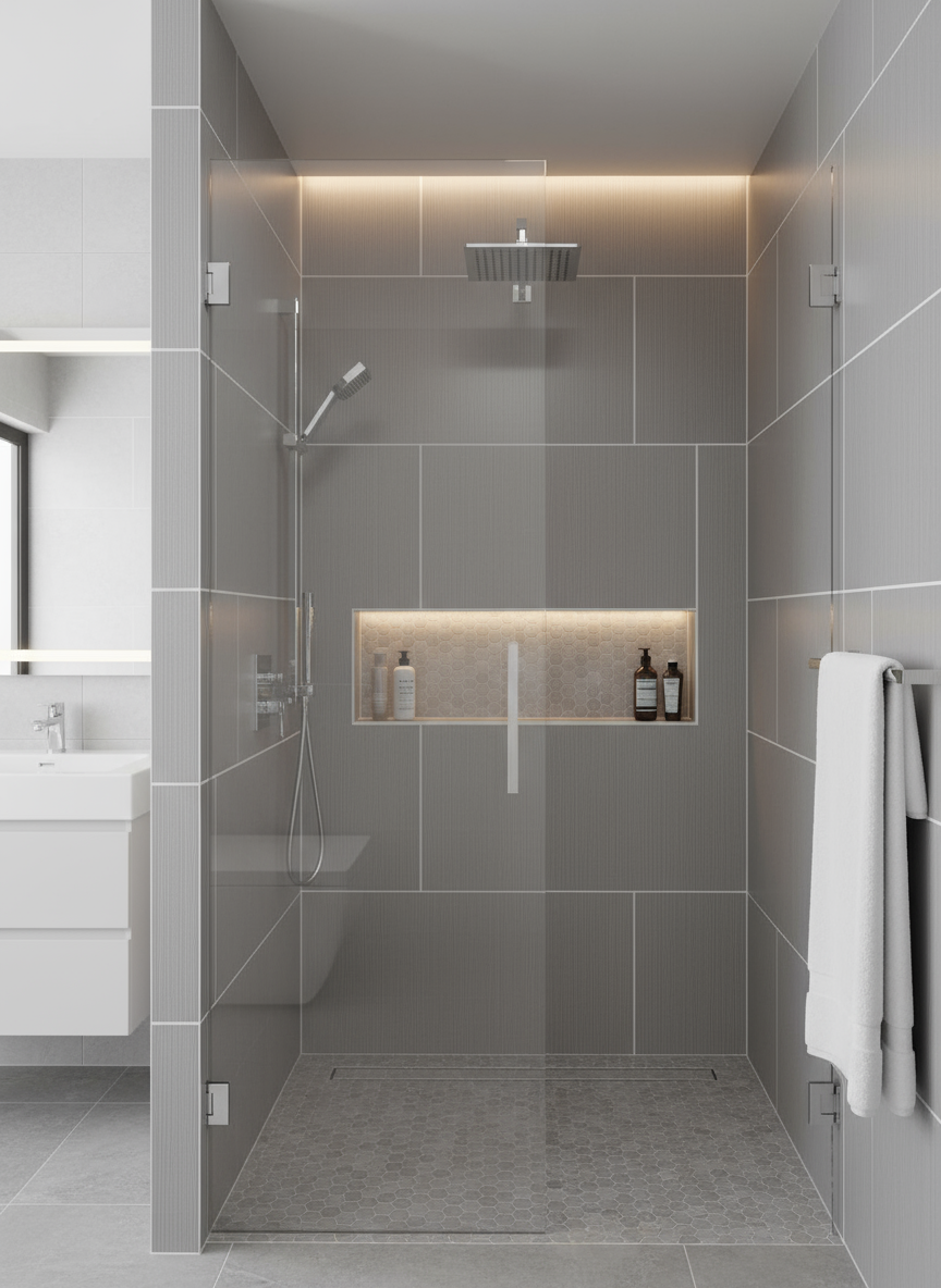 Shower Wall Panel 1000 Tiled Grey Strip