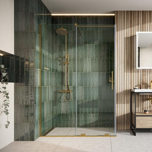 Monolux 8mm Easy Clean 2m Tall Sliding or Wetroom Shower Door & Optional Side Panel - Brushed Brass