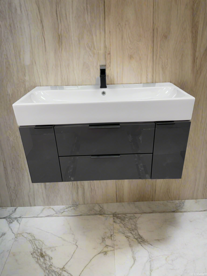 Porto Anthracite 1000mm 2-Draw Wall Hung Bathroom Vanity unit with Two-Door Storage unit Inc Nano Glazed Ceramic Basin