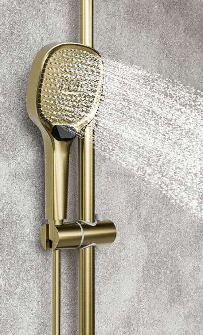 Novo Timeless Thermostatic Brushed Brass Modern Mixer Shower System 4-Function Solid Brass