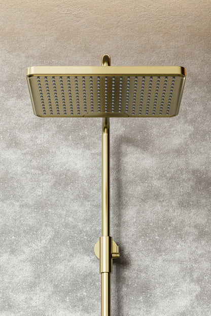 Novo Timeless Thermostatic Brushed Brass Modern Mixer Shower System 4-Function Solid Brass