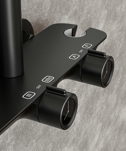 Novo Timeless Thermostatic Matt Black Modern Mixer Shower System 4-Function Solid Brass