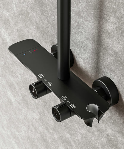 Novo Timeless Thermostatic Matt Black Modern Mixer Shower System 4-Function Solid Brass
