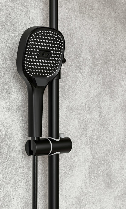 Novo Timeless Thermostatic Matt Black Modern Mixer Shower System 4-Function Solid Brass