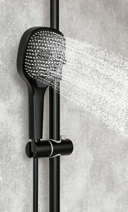Novo Timeless Thermostatic Matt Black Modern Mixer Shower System 4-Function Solid Brass