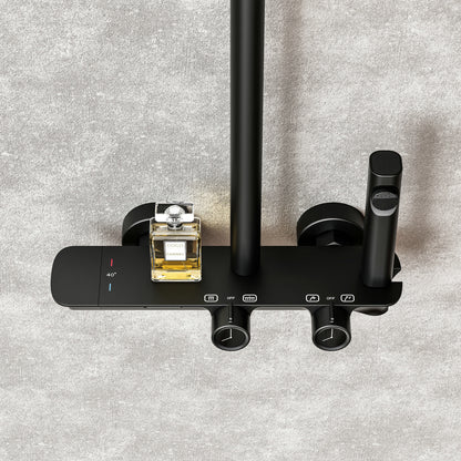 Novo Timeless Thermostatic Matt Black Modern Mixer Shower System 4-Function Solid Brass