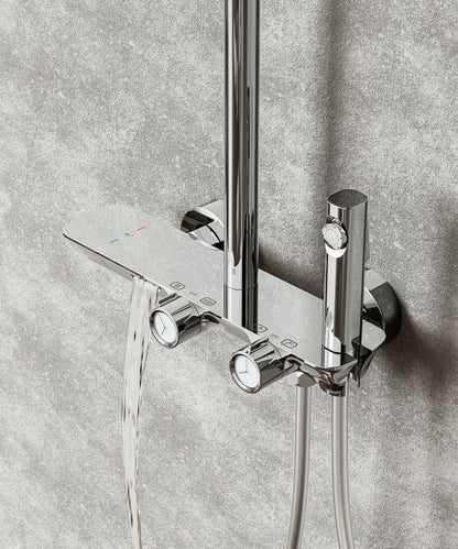 Novo Timeless  Chrome Thermostatic Modern Mixer Shower System 4-Function Solid Brass