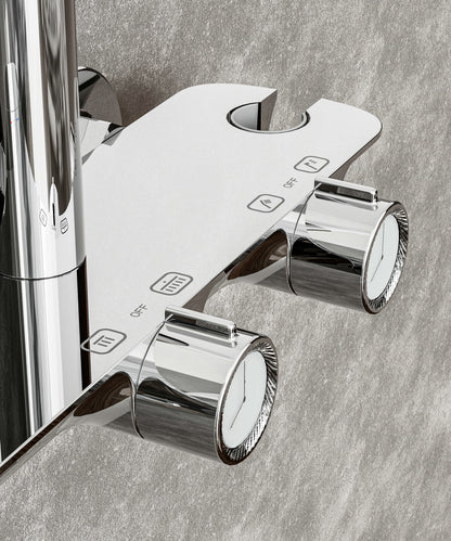 Novo Timeless  Chrome Thermostatic Modern Mixer Shower System 4-Function Solid Brass