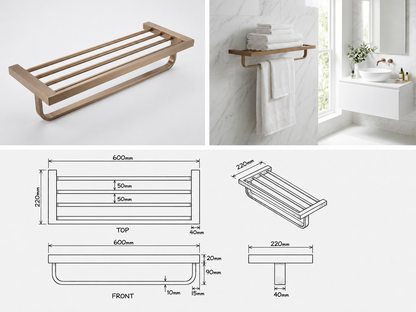 Novo Double Towel Rail with Towel Rack Brushed Bronze