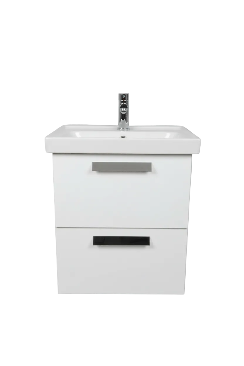 Novo Frame 500mm White Gloss 2-Draw Wall Hung Bathroom Vanity Unit with Nano Glazed Ceramic Basin