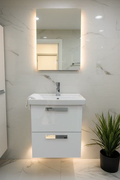 Novo Frame 500mm White Gloss 2-Draw Wall Hung Bathroom Vanity Unit with Nano Glazed Ceramic Basin