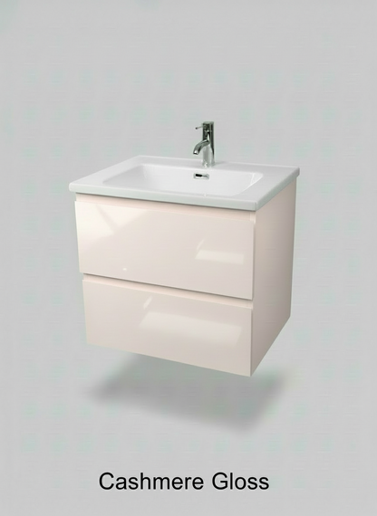 1175-60 600mm Opus White Matt 2-Draw Handleless Wall Hung Bathroom Vanity Unit with Nano Glazed Ceramic Basin