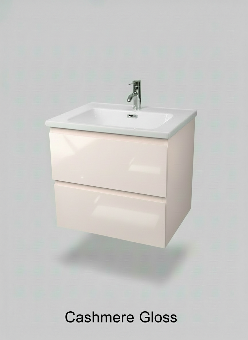 1175-60 600mm Opus White Matt 2-Draw Handleless Wall Hung Bathroom Vanity Unit with Nano Glazed Ceramic Basin