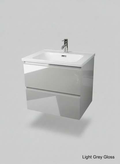1175-60 600mm Opus White Matt 2-Draw Handleless Wall Hung Bathroom Vanity Unit with Nano Glazed Ceramic Basin
