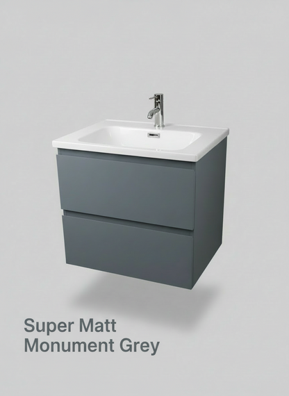 1175-60 600mm Opus White Matt 2-Draw Handleless Wall Hung Bathroom Vanity Unit with Nano Glazed Ceramic Basin