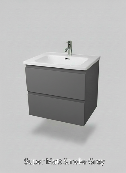 1175-60 600mm Opus White Matt 2-Draw Handleless Wall Hung Bathroom Vanity Unit with Nano Glazed Ceramic Basin