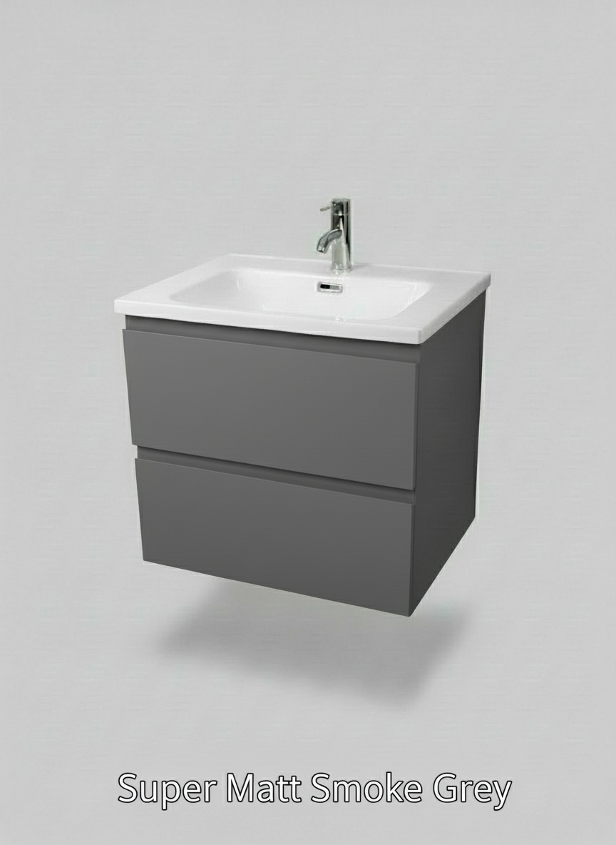1175-60 600mm Opus White Matt 2-Draw Handleless Wall Hung Bathroom Vanity Unit with Nano Glazed Ceramic Basin