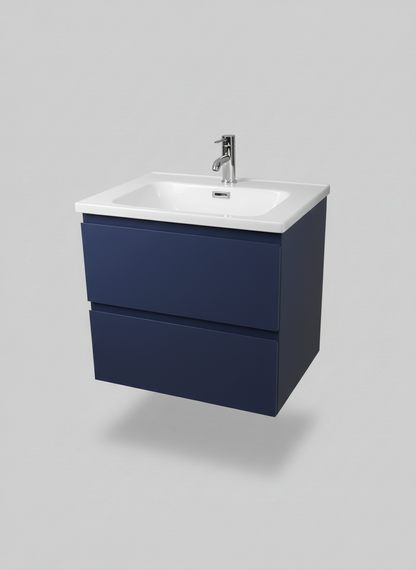 1175-60 600mm Opus White Matt 2-Draw Handleless Wall Hung Bathroom Vanity Unit with Nano Glazed Ceramic Basin
