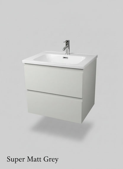 1175-60 600mm Opus White Matt 2-Draw Handleless Wall Hung Bathroom Vanity Unit with Nano Glazed Ceramic Basin