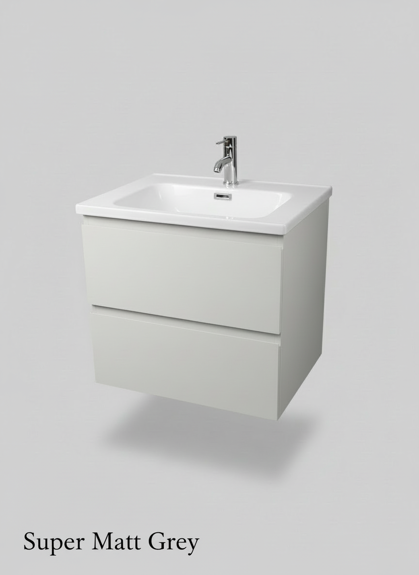 1175-60 600mm Opus White Matt 2-Draw Handleless Wall Hung Bathroom Vanity Unit with Nano Glazed Ceramic Basin