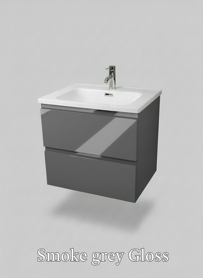 1175-60 600mm Opus White Matt 2-Draw Handleless Wall Hung Bathroom Vanity Unit with Nano Glazed Ceramic Basin
