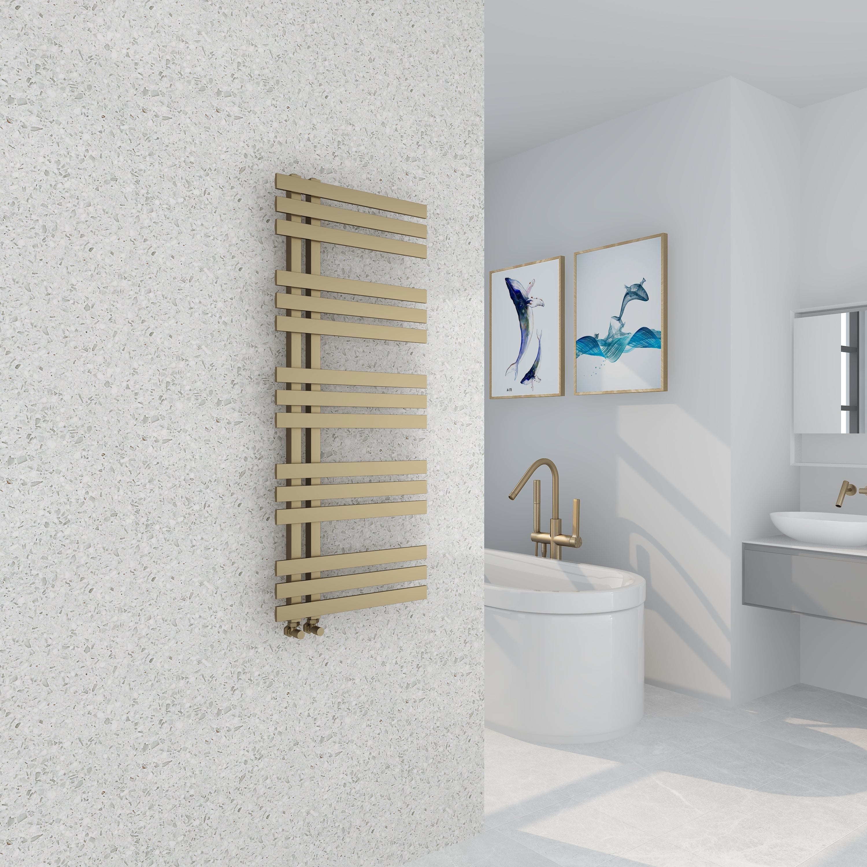 Novo Staple Towel Warmer Radiator - Brushed Brass