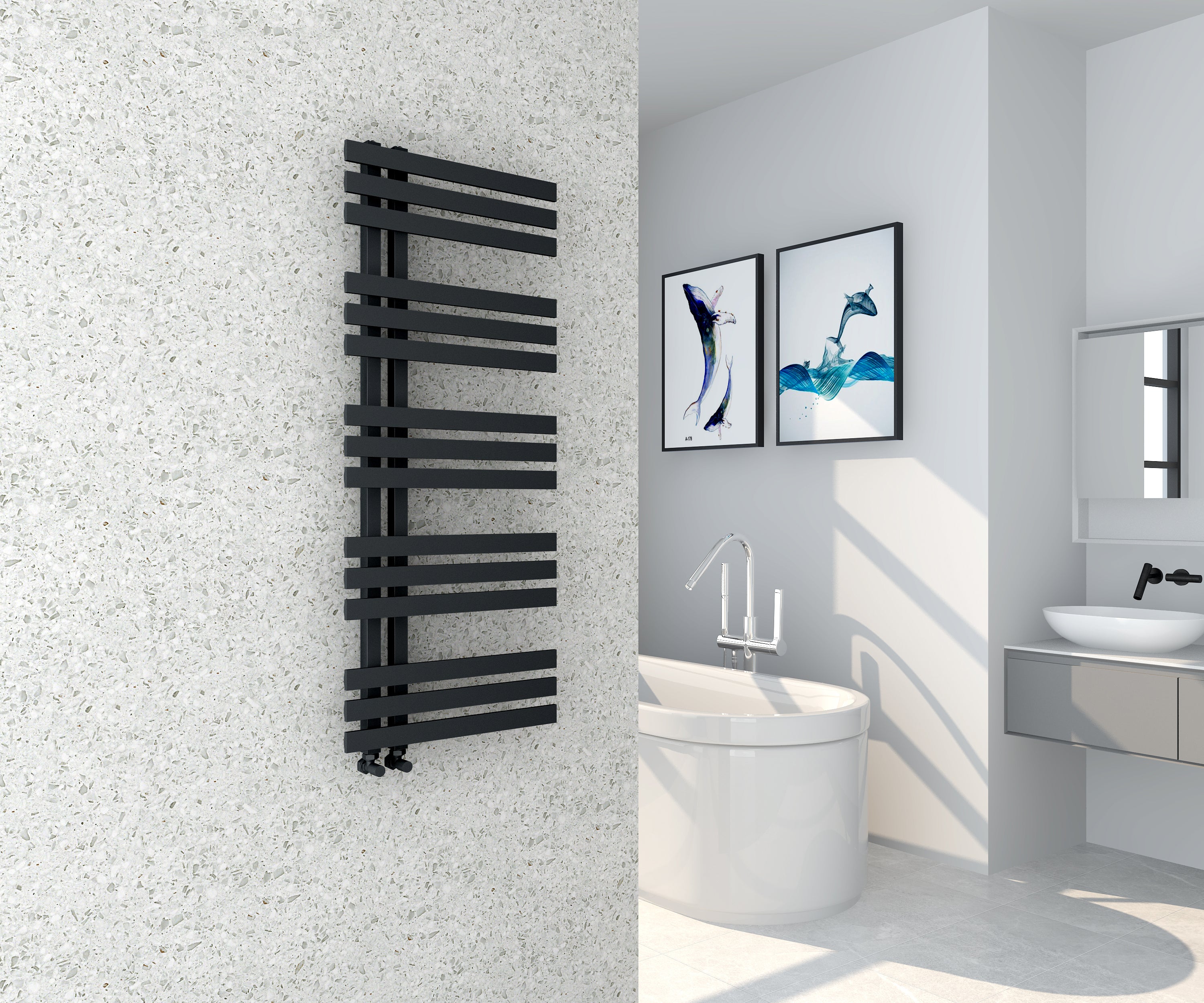 Novo Staple Towel Warmer Radiator - Matt Black
