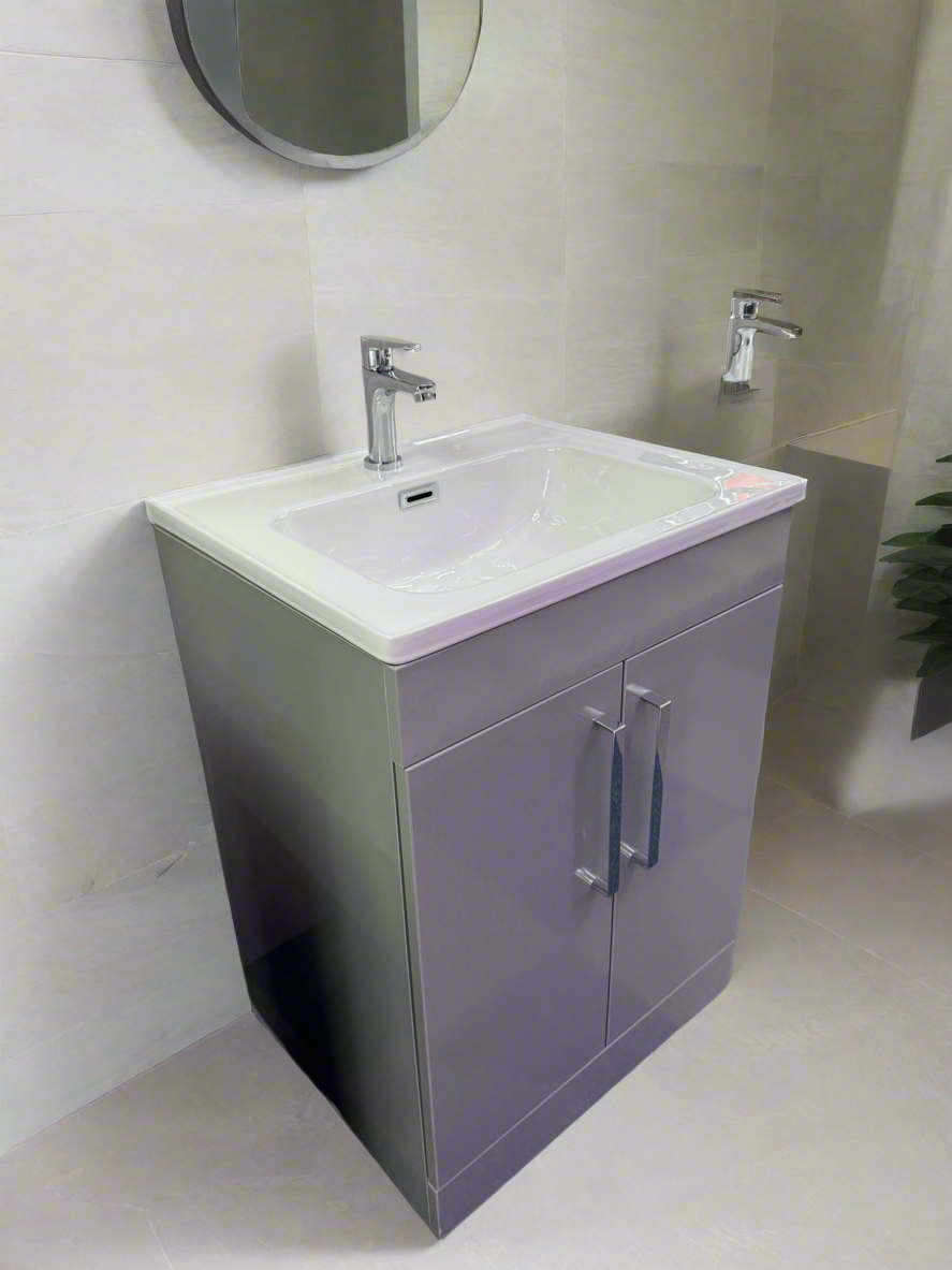 Novo 1175-60 600mm Smoke Grey 2-Door Floorstanding Vanity & Nano Glazed Ceramic Basin