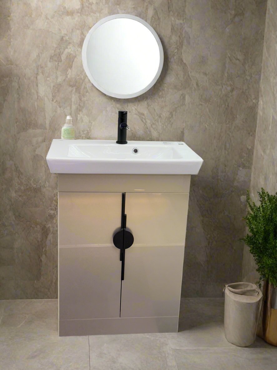 Novo Porto 650mm Cashmere Metallic 2-Door Floorstanding Vanity unit with Nano Glazed Ceramic Basin