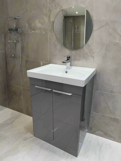 Novo 600mm Arya Smoke Grey 2-Door Floorstanding Vanity unit with Nano Glazed Ceramic Basin