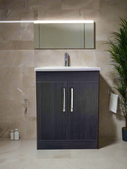 Novo 1187-60 600mm Dark Oak 2-Door Floor-standing Bathroom unit with Ceramic Basin