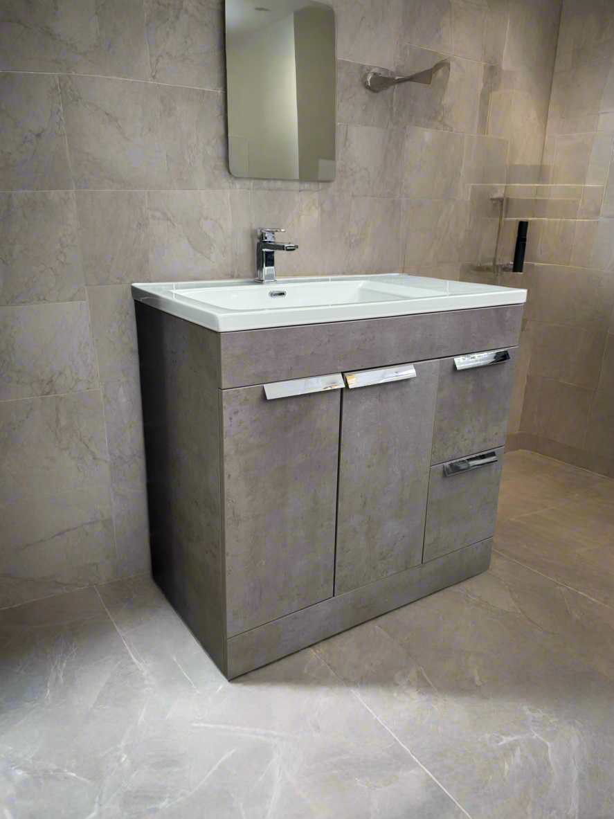 Novo 1187-90 Concrete Matt 2-Door inc Double Draw storage Floor standing Vanity unit with Ceramic Basin