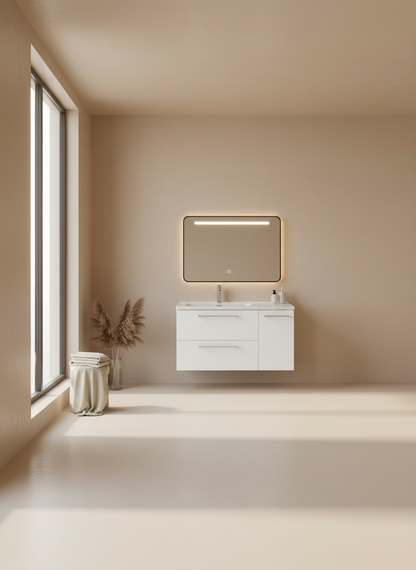 Novo 1175-1000  Sarica Acrylic Matt Pink 2-Draw Vanity with Single Door & Nano Glazed Ceramic Basin
