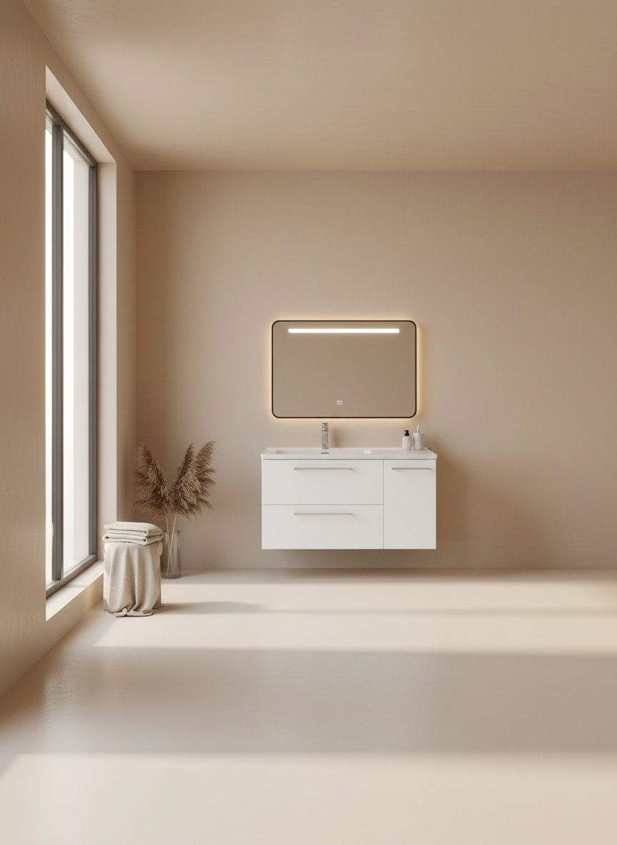 Novo 1175-1000  Sarica Acrylic Matt Pink 2-Draw Vanity with Single Door & Nano Glazed Ceramic Basin