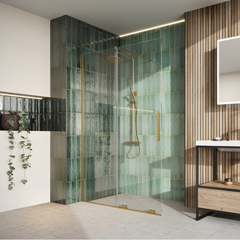 Monolux 8mm Easy Clean 2m Tall Sliding or Wetroom Shower Door & Optional Side Panel - Brushed Brass