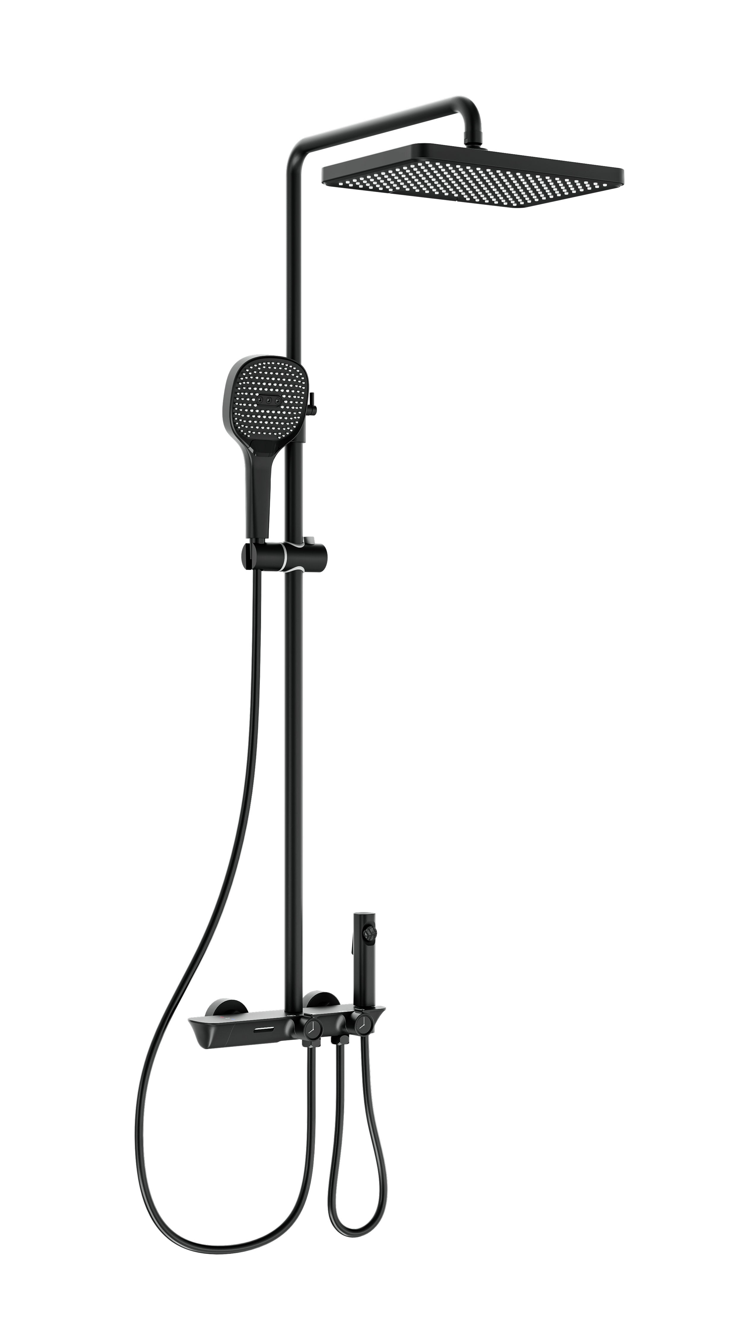 Novo Timeless Thermostatic Matt Black Modern Mixer Shower System 4-Function Solid Brass