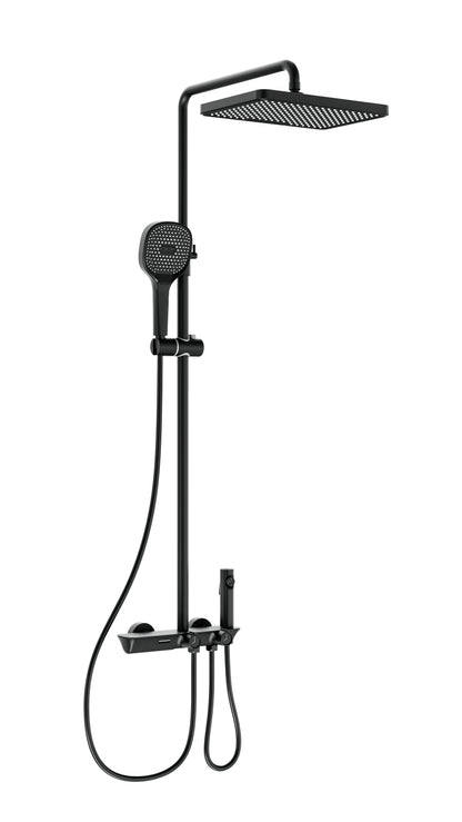 Novo Timeless Thermostatic Matt Black Modern Mixer Shower System 4-Function Solid Brass