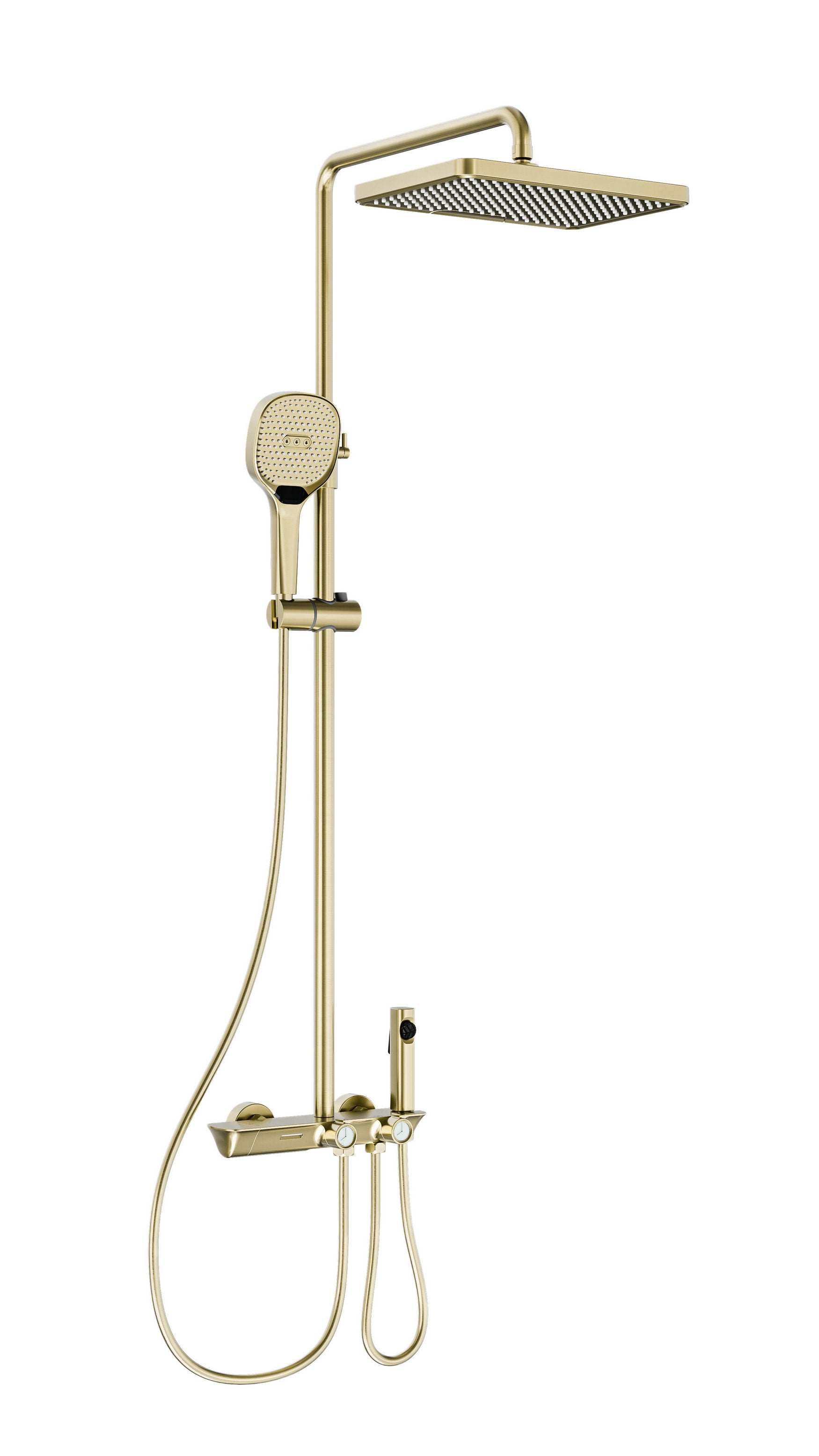 Novo Timeless Thermostatic Brushed Brass Modern Mixer Shower System 4-Function Solid Brass