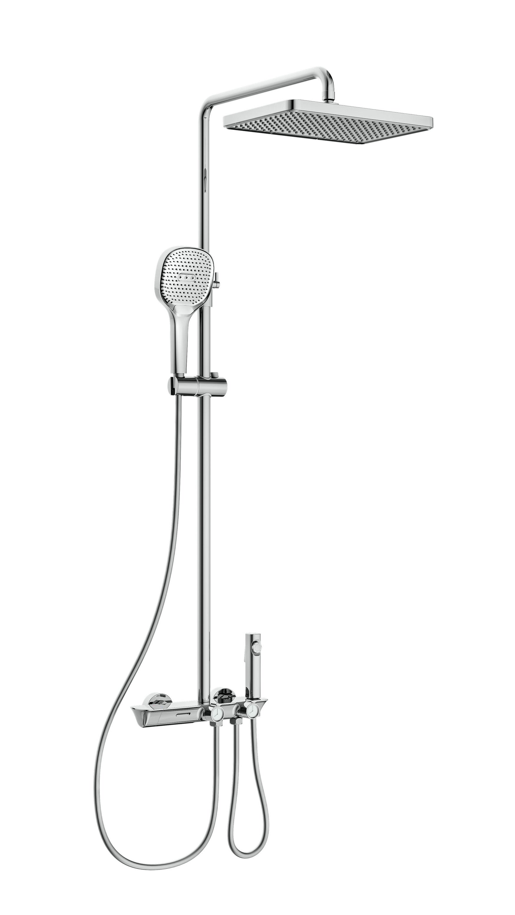 Novo Timeless  Chrome Thermostatic Modern Mixer Shower System 4-Function Solid Brass
